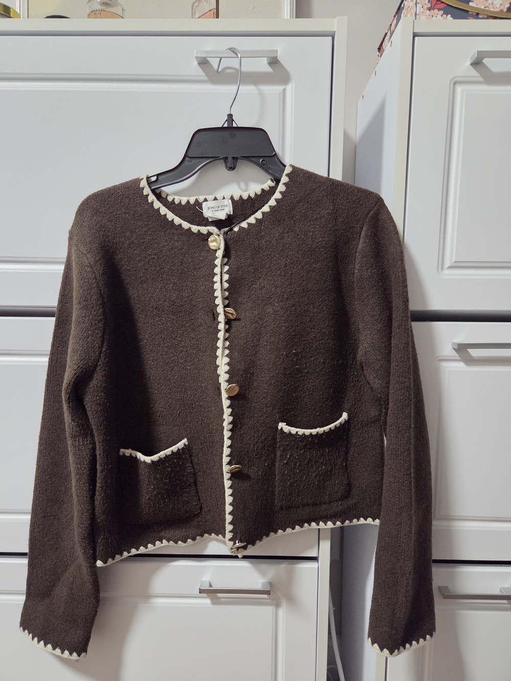 Song of Style Brown Cardigan with Cream Trim